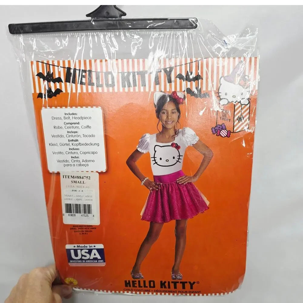 Hello Kitty Kids  Dress & Head Band Halloween  Costume Kids size Small 4-6 New